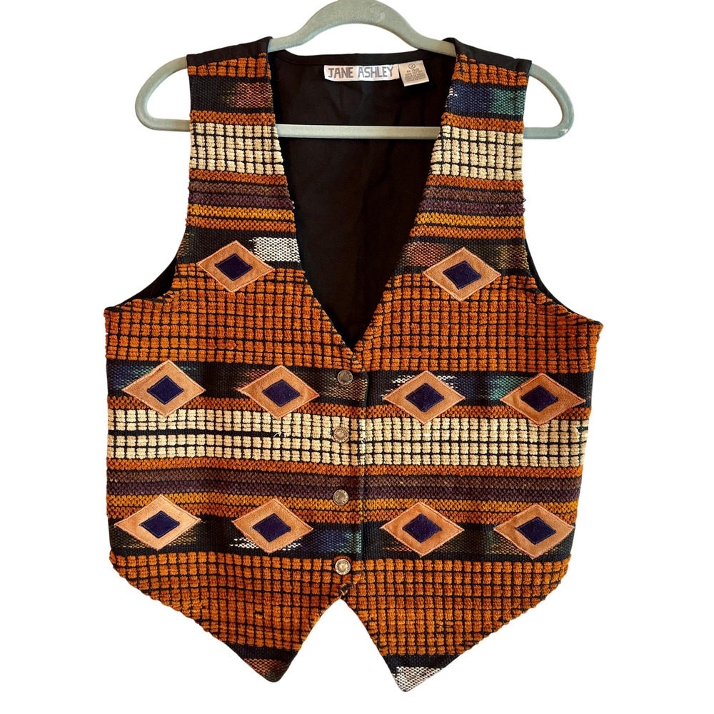 Burnt Orange & Black Southwest Indian Blanket Pattern Cotton‎ Vest Size Medium M